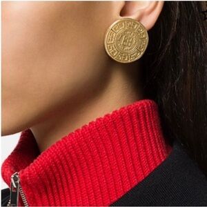 Vintage Givenchy 80s Gold Logo Medallion Clip-On Earrings